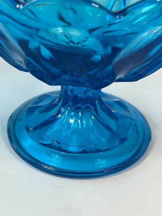 Anchor Hocking Blue Fairfield Pedestal Compote Dishes 70s Vintage Bohemian Glass - Picture 11 of 11